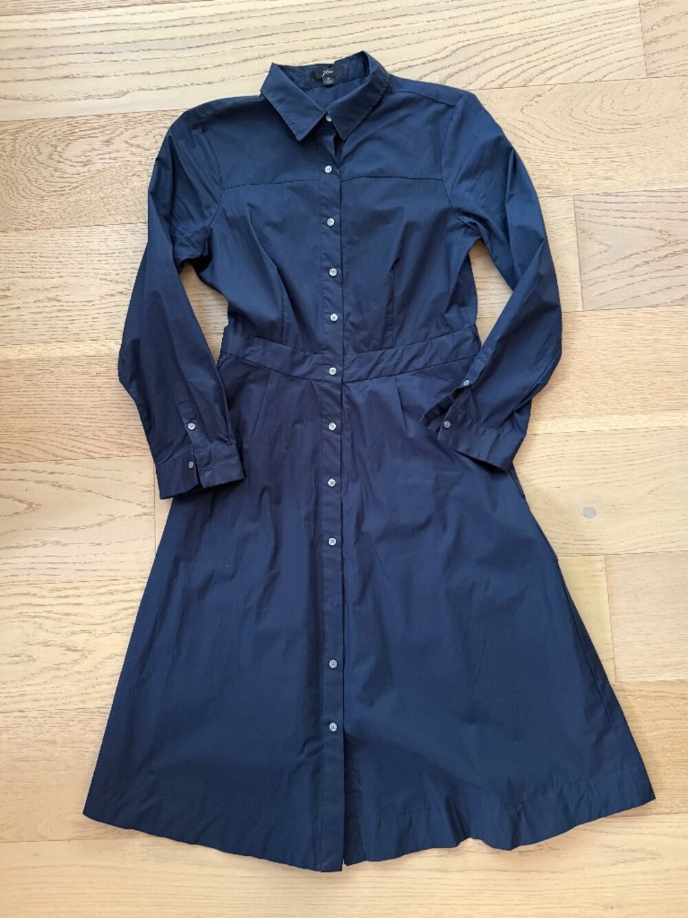 J.Crew Fit and Flare A-Line Shirt Dress with Tie Waist, Navy, Size 8